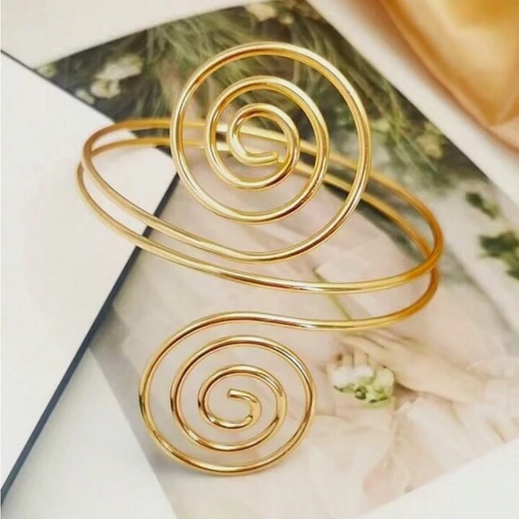 Gold Spiral Bangle Armlet Arm Jewelry Metallic Upper Arm Cuff Bracelet Bangle - Picture 2 of 8